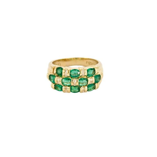 Bague 54 Bague trois rangs en or jaune 18k et émeraudes, diamants 58 Facettes ALGU34