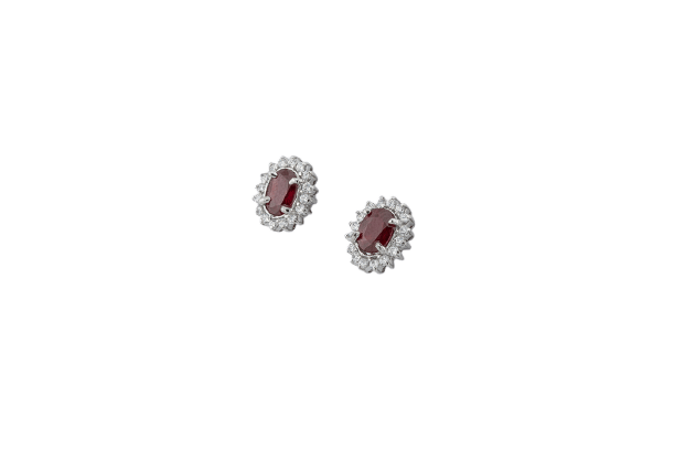 Boucles d'oreilles Oro Bianco Boucles d'oreilles en or blanc 18 kt avec rubis et diamants 58 Facettes ORC91