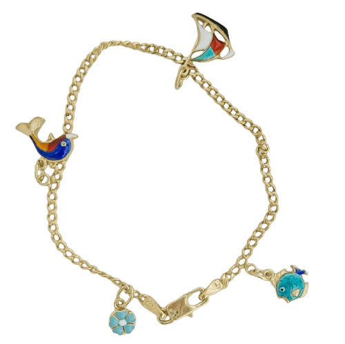 Bracelet Bracelet poissons en or jaune 14K avec pendentifs émaillés 58 Facettes 3138