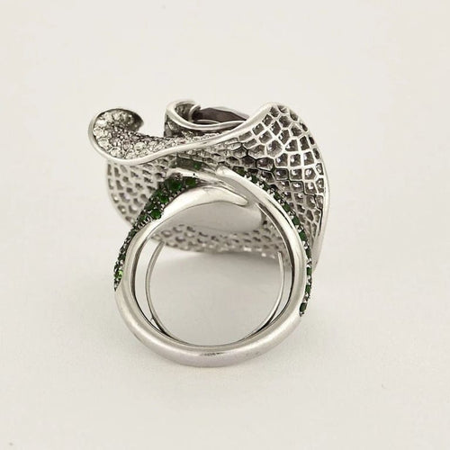 Bague 65 Bague fleur en or blanc 18k et diamants, tsavorites, améthyste 58 Facettes LJ25-309
