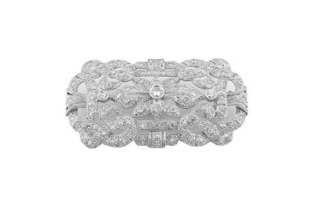 Broche Oro Bianco Versare Art déco - Bijou en or blanc 18 kt et diamants 58 Facettes spl114