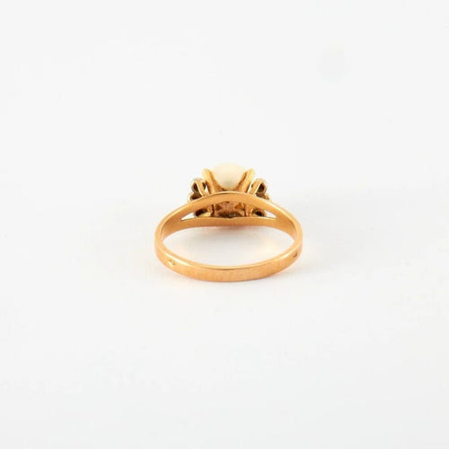 Bague 56.5 Bague en or jaune, diamants & perle 58 Facettes