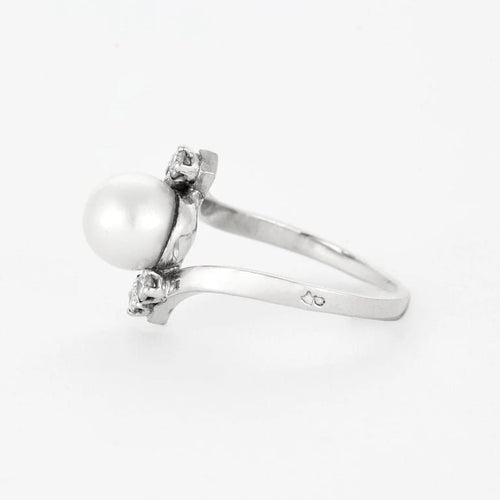 Bague 61 Bague à perle de culture en platine et or gris 18k, diamants 58 Facettes BG6