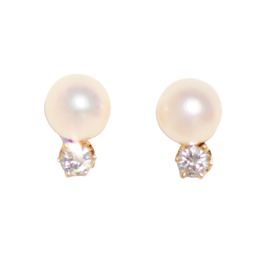 Bague Ohrstecker - Perles et diamants en or jaune 14 carats 58 Facettes