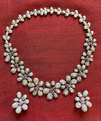 Boucles d'oreilles Ensemble Fleur Diamant et Tourmaline d'inspiration vintage 58 Facettes VIN-SET-II