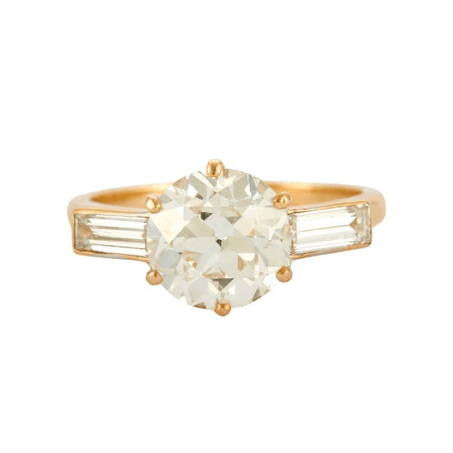 Bague 55 Bague solitaire 2,85 ct en or jaune 18 carats et diamants baguette 58 Facettes AB1