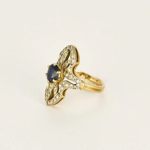 Bague 49 Bague marquise en or jaune 18K avec saphir et diamants 58 Facettes 58FC129