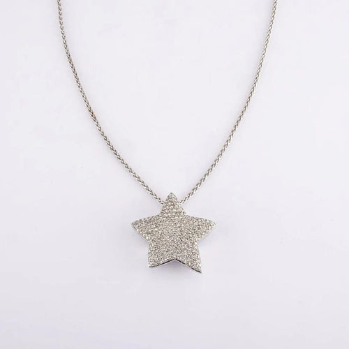 Collier chaine : 40 cm / Blanc/Gris / Or 750 Collier Pendentif Etoile diamants 58 Facettes 170216R