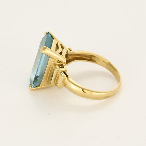 Bague 61 Bague chevalière en or jaune et aigue marine 58 Facettes SMA0416