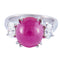 Bague 51 Bague - Rubis cabochon et deux diamants en or gris 18k 58 Facettes ALGU03