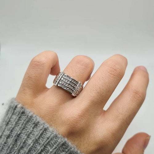 Bague 54.5 Bague or blanc 18 carats sertie de 3 rangées de diamants 58 Facettes