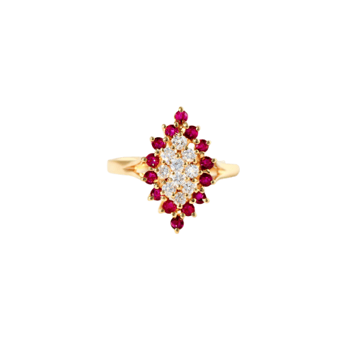 Bague 61.5 Bague cocktail vintage en or jaune 14 carats, rubis et diamants 58 Facettes