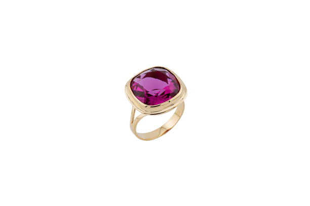 Bague Bague en or jaune 18 kt avec pierre fuchsia, taille 17 58 Facettes ANL820