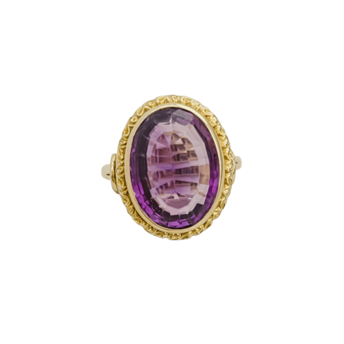 Bague 67 Bague vintage en or jaune 14K avec améthyste ovale 58 Facettes 3135