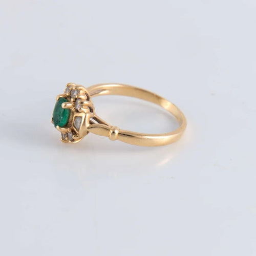 Bague 54 Bague style Marguerite Emeraude et 8 Diamants 58 Facettes FM61