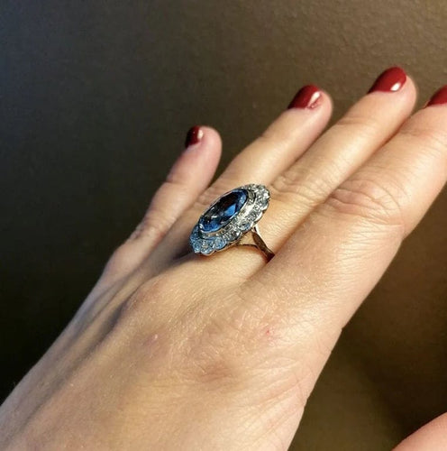 Bague 54 Bague pompadour platine saphir diamants 58 Facettes 3427