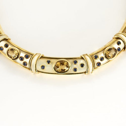 Collier Arfan Paris - Collier ras de cou en or jaune, nacre, citrines et saphirs 58 Facettes ENG11607