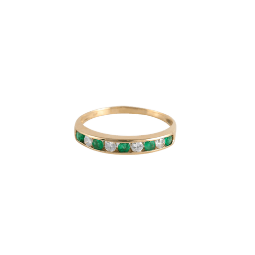 Bague 54 Demi-alliance or jaune Diamants Emeraudes 58 Facettes FM125