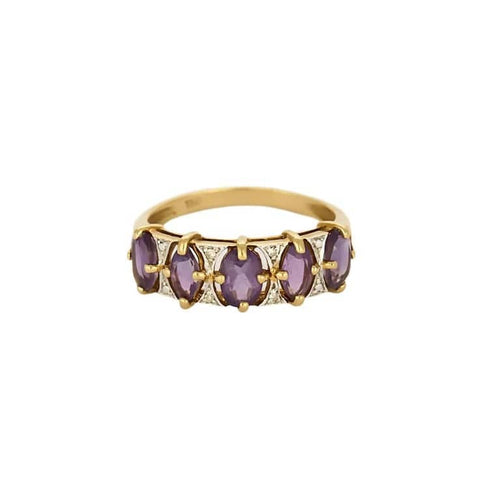 Bague 55 Bague jarretière en Or jaune améthystes et petits diamants 58 Facettes BL00341
