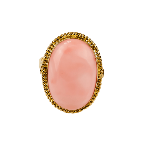 Bague 61 Bague corail cabochon ovale en or jaune 750 58 Facettes 2513