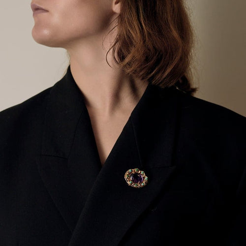 Pendentif Broche pouvant former Pendentif en Or jaune, améthyste et pierres décoratives de couleurs 58 Facettes ROM1768