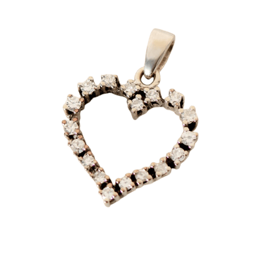 Pendentif Pendentif cœur en or blanc 14 carats avec diamants env. 0,50 ct 58 Facettes