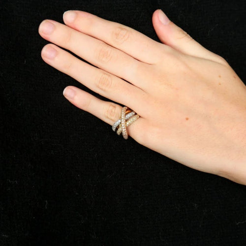 Bague 47 Bague Croisée 3 ors pavage Diamants 58 Facettes FM117