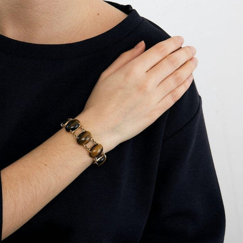 Bracelet Bracelet articulé en or jaune 18k et œil de tigre 58 Facettes