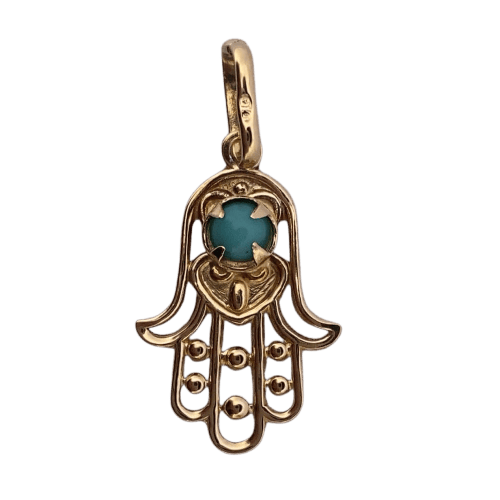 Pendentif Pendentif main de Fatma en or jaune 18 carats et turquoise 58 Facettes 250186