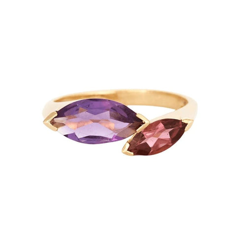 Bague 55 Bague Toi et Moi en or jaune 18k et améthyste, tourmaline 58 Facettes AB53