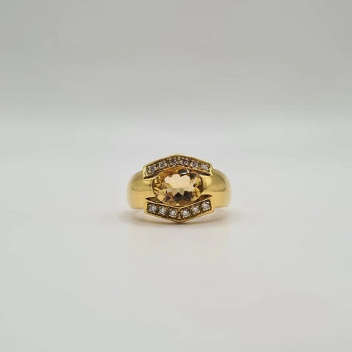 Bague 54.5 Bague bombée or jaune 18 carats sertie d’une citrine et diamants 58 Facettes