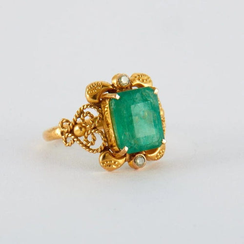 Bague 55 Bague - Bague émeraude rectangulaire en or jaune 18k et diamants 58 Facettes ALGU19