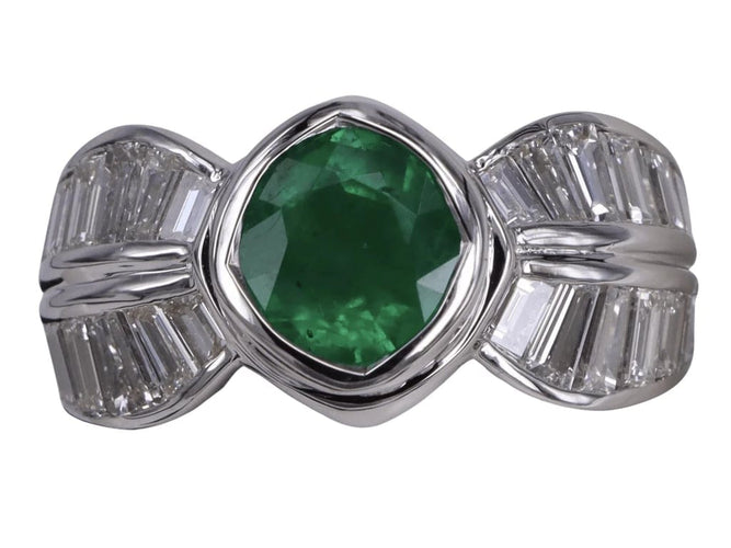 Bague Bague émeraude et diamants baguette en or blanc 58 Facettes BA-1164
