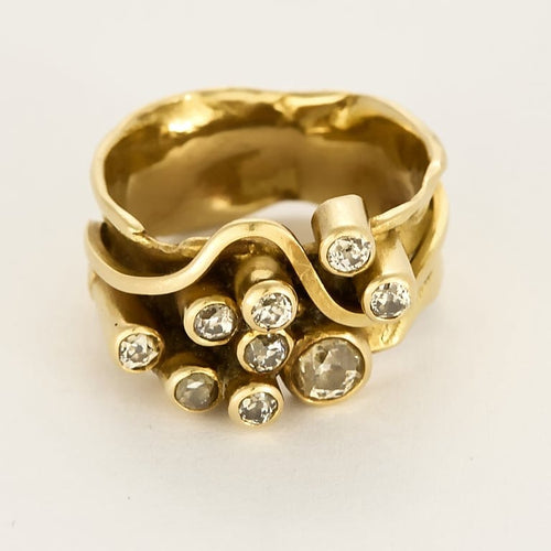 Bague 54 Bague moderniste en or jaune et diamants 58 Facettes COMP1479