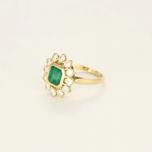 Bague 54 Bague Fleur en or jaune 18K avec émeraude et diamants 58 Facettes 58FC124