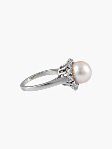 Bague 48.5 Bague or blanc perle et diamants 58 Facettes 2069