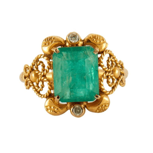 Bague 55 Bague - Bague émeraude rectangulaire en or jaune 18k et diamants 58 Facettes ALGU19