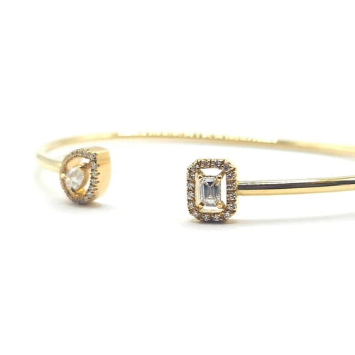 Bracelet Jonc "toi & moi" or jaune pavage diamants 58 Facettes