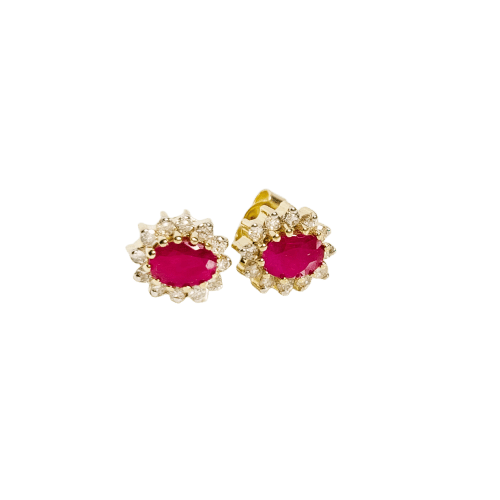 Boucles d'oreilles Ohrstecker - Boucles d’oreilles en or jaune 585 avec rubis et diamants 58 Facettes 2975