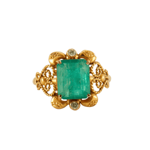 Bague 55 Bague - Bague émeraude rectangulaire en or jaune 18k et diamants 58 Facettes ALGU19