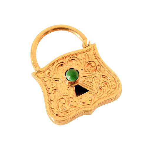Pendentif Pendentif cadenas antique en or jaune 18 carats avec turquoise 58 Facettes