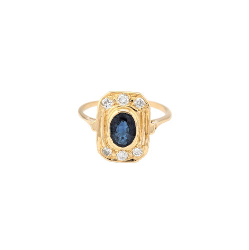 Bague 58 Bague en or jaune 18 carats avec diamants et saphir 58 Facettes 31192