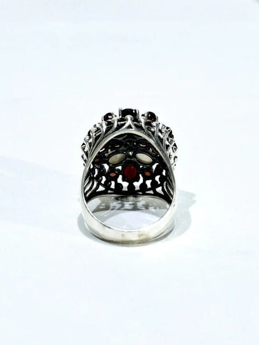 Bague 63 Bague Argent, Nacre Et Grenats 58 Facettes