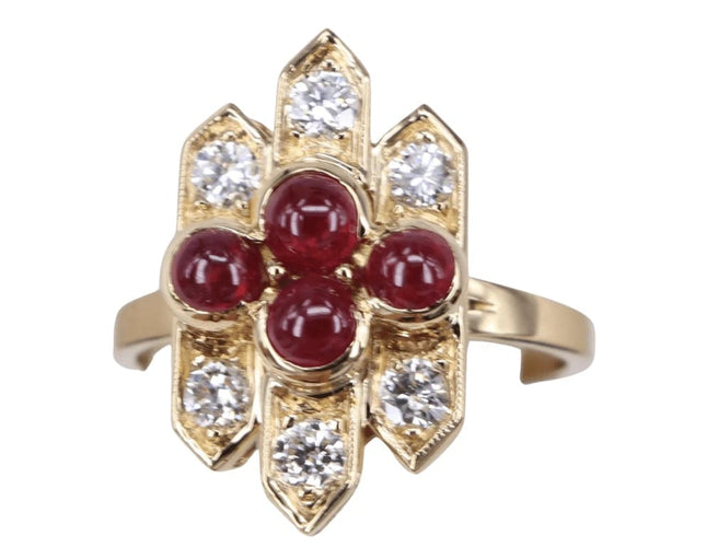 Bague 51.5 Bague Art Déco Rubis Cabochon et Diamants en or jaune 58 Facettes BA-156