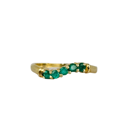 Bague Bague vintage chevron en or jaune 14 carats et émeraudes vertes 58 Facettes 2505008