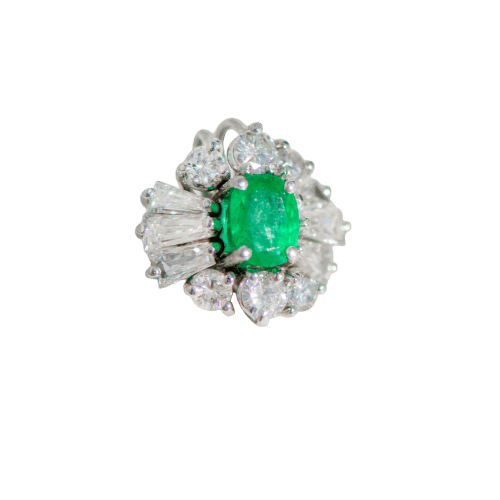 Pendentif Pendentif vintage en or blanc 18 ct avec émeraude ovale et diamants 58 Facettes 3229-35