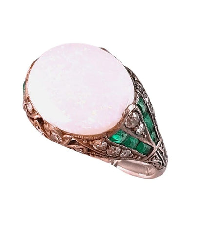 Bague 55 Bague Art Déco Argent Opale Emeraude Diamants 58 Facettes