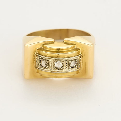 Bague 55 Bague Tank en or jaune et or gris, diamants taillés en rose 58 Facettes ANGE0148