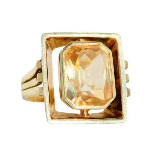 Bague 53 Bague vintage - Citrine en or jaune 14 carats 58 Facettes
