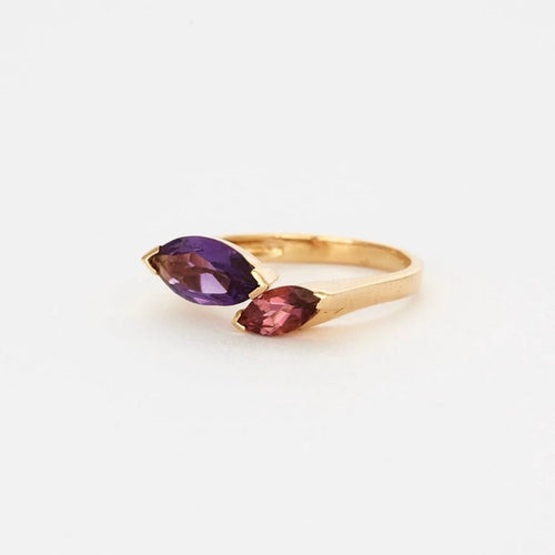 Bague 55 Bague Toi et Moi en or jaune 18k et améthyste, tourmaline 58 Facettes AB53
